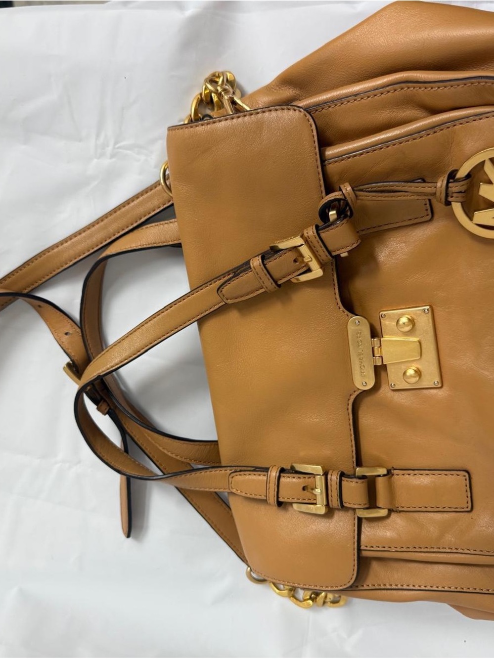 Michael Kors Cognac Leather Satchel with Gold Hardware